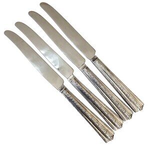 Wallace Silver Roseanne New French Hollow Knife 9.5" set-4 silverplate 1938 art